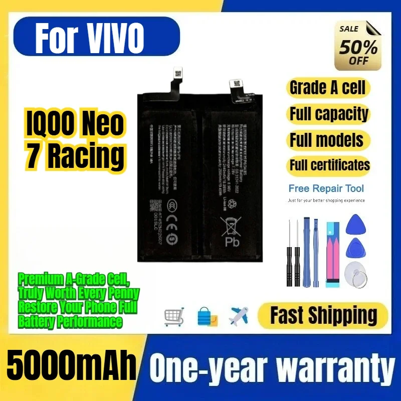 B-Y5 for VIVO IQOO Neo 7 Racing Phone Battery 0 Cycle High Quality Capacity Battery Replacement Bateria Grade A Cell with Tools