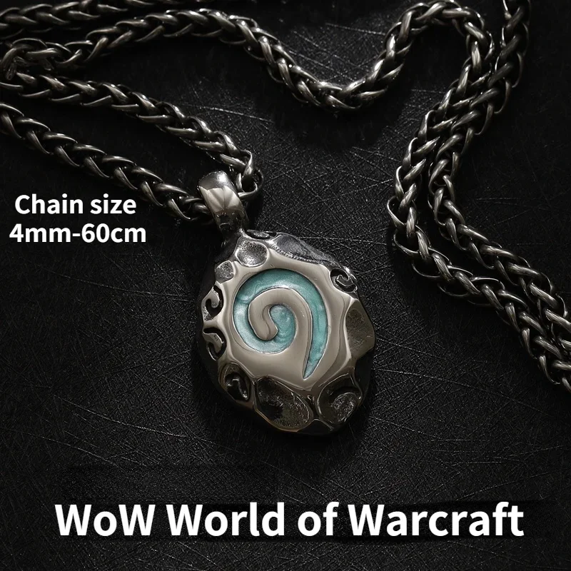 WoW World of Warcraft-collar con colgante redondo de cristal de piedra de corazón, joyería fina, cadena de eslabones de bronce de 60cm, dijes de