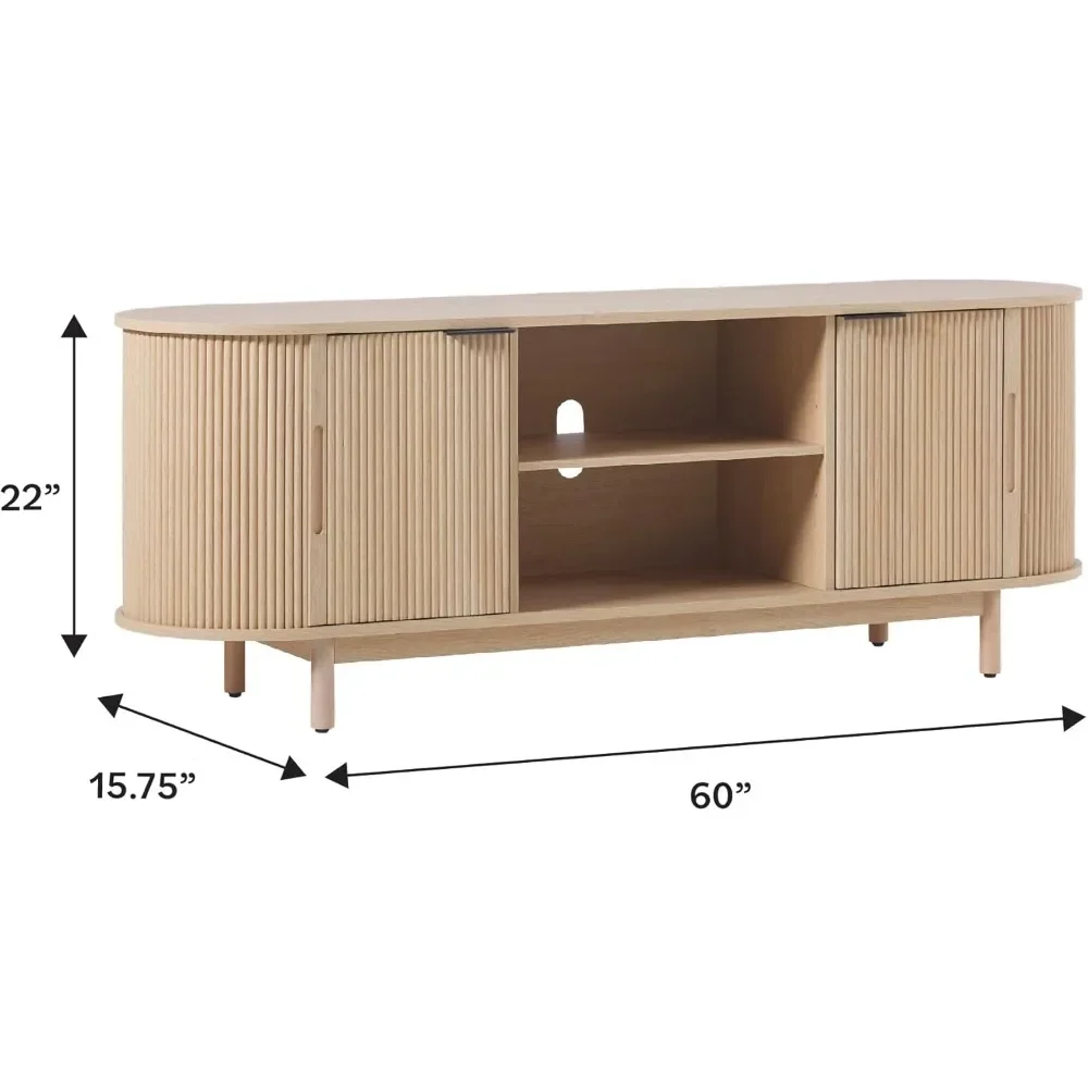 TV Stand for TVs Up To 65In with Sliding Doors and Adjustable Shelves Cord Management Cutout 60 Inch TV Stand