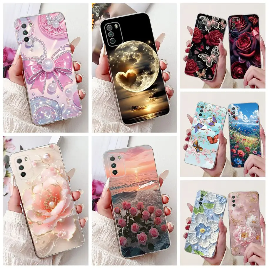 For Xiaomi Poco M3 Case Poco M3 Pro 5G Cover Fashion Flower Bowknot Capa Soft Slim Silicone Bumper For Xiaomi PocoM3 M3Pro Shell