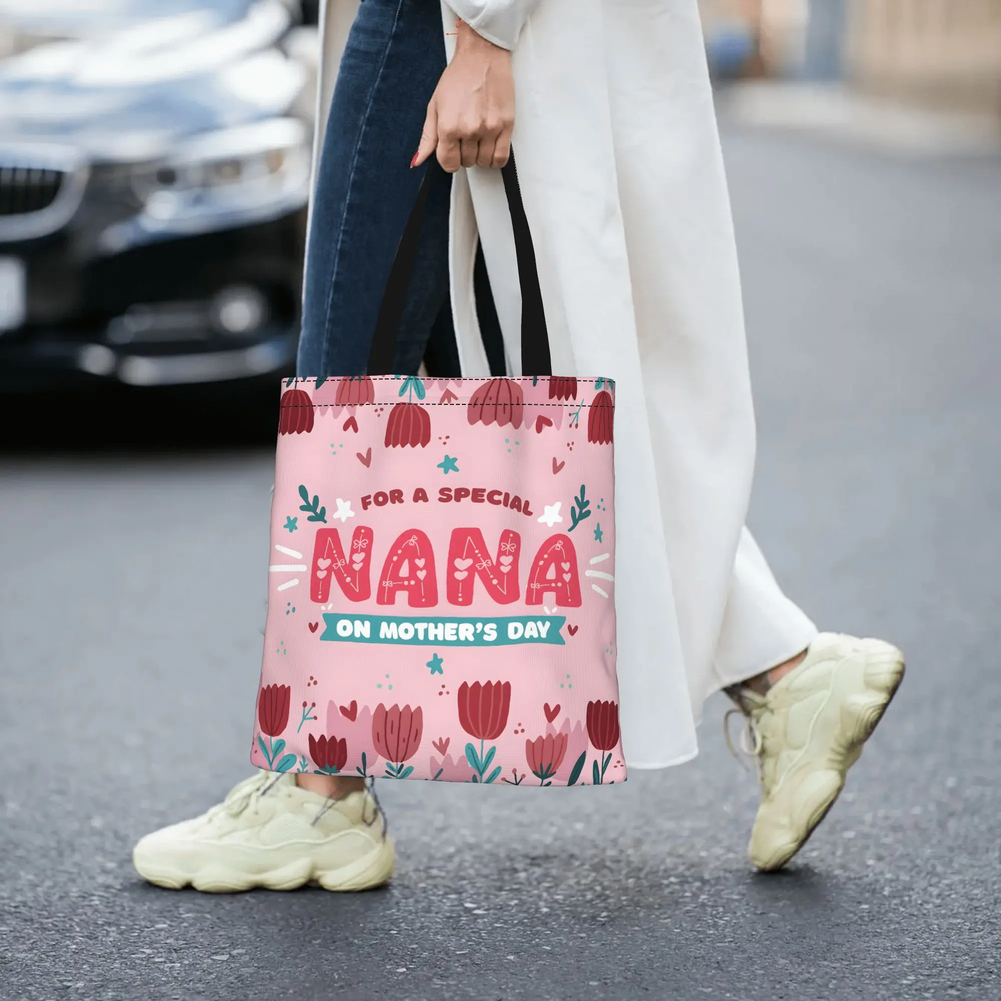 1PC Large Capacity Nana Love Mother's Day Gift Canvas Tote Bag Foldable Chic Pattern No Closed Design view 4