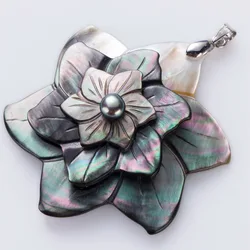 Luxury Nature Black Mop Tahiti Seashell Polished Charm Flower Necklace Pendant Mother of Pearl Handmade DIY Wonam Jewelry Gift