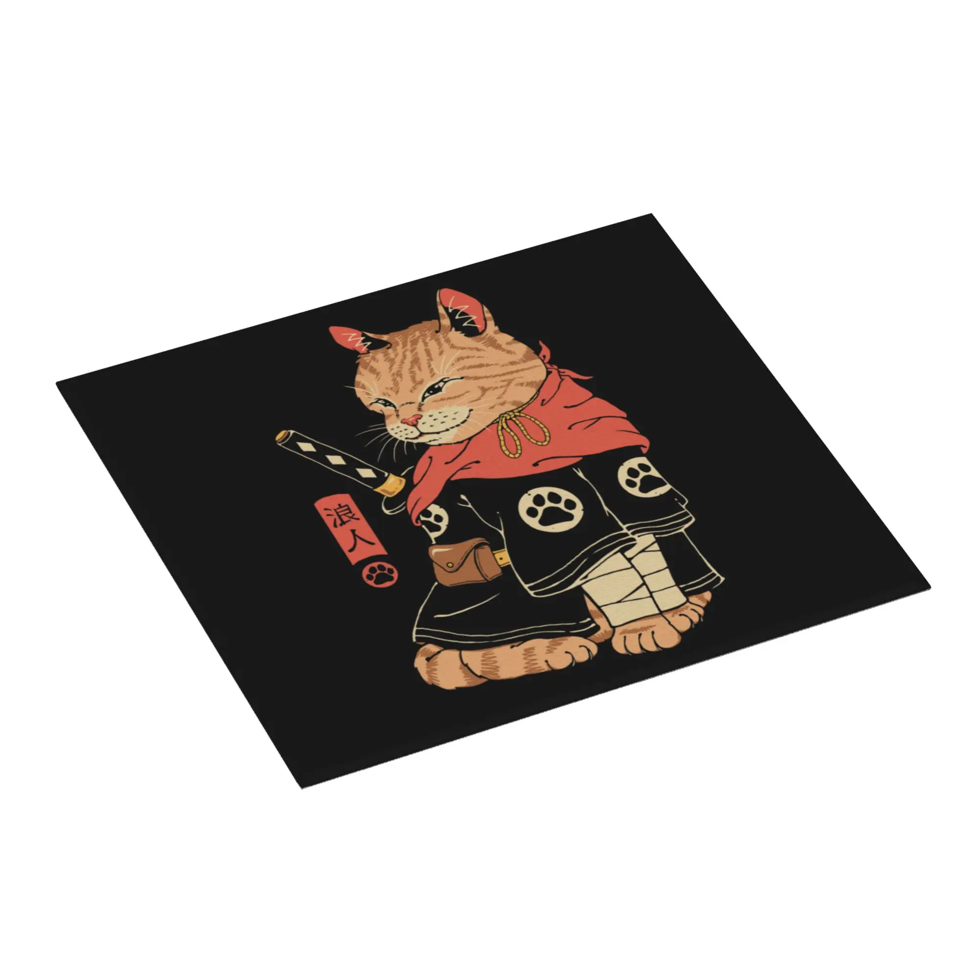 Japanese Samurai Warrior Neko Samurai Drying Mat For Kitchen Waterproof Non‑Slip Oil Proof Bathroom Countertop Protector Mat
