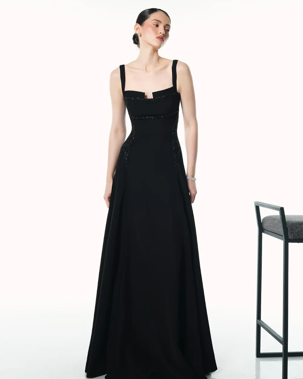 Personnalisé formel exquis Jersey perles paillettes a-ligne col carré robes longues sur mesure Occasion robes tailles disponibles