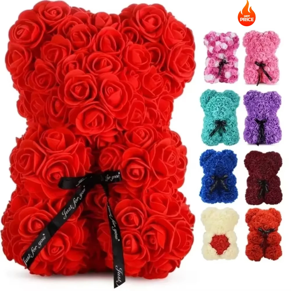 25CM Rose Bear Artificial Flower Eternal Rose Teddy Bear for Mom Birthday Valentine's Day Anniversary Gifts & Decor Miniatures