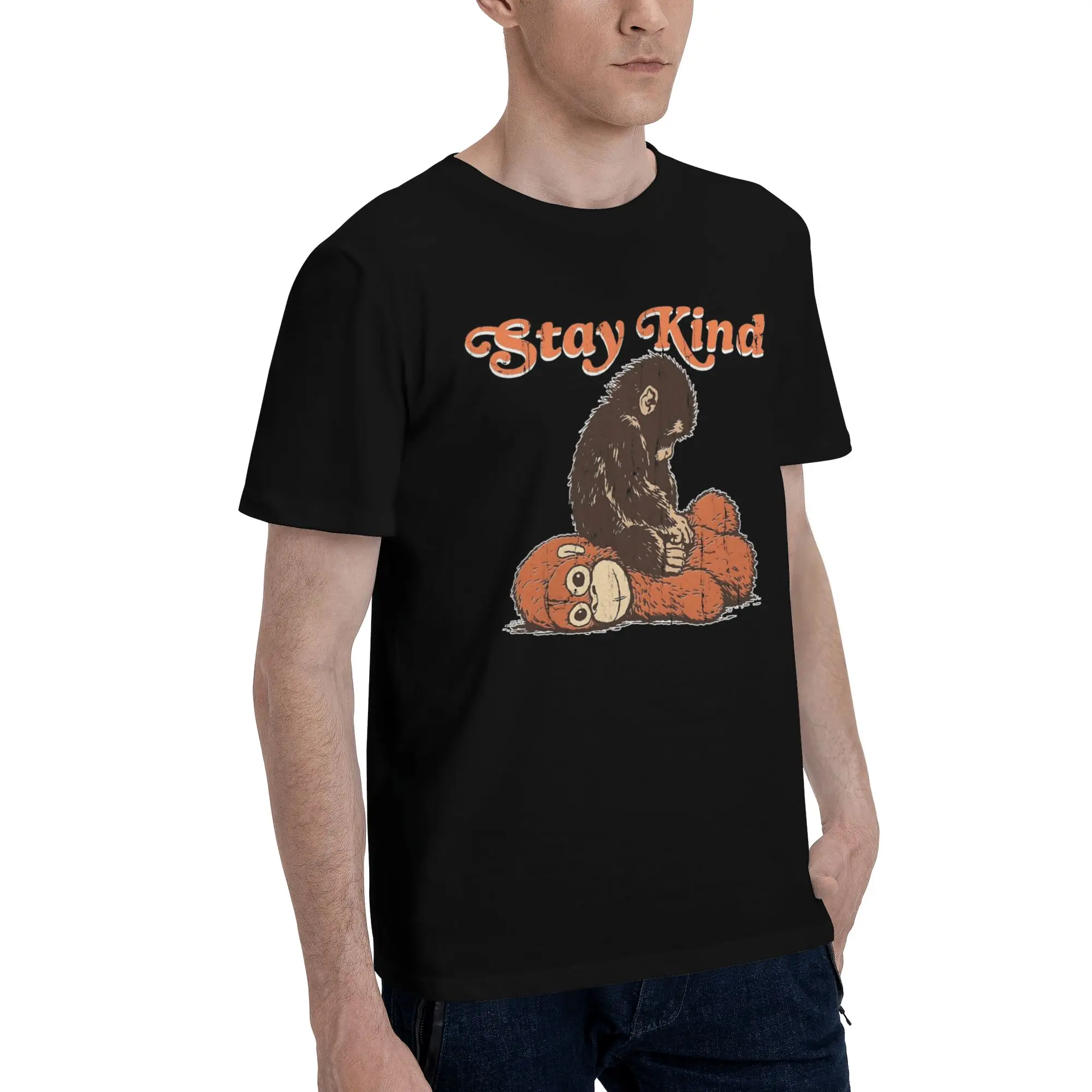 Leisure Stay Kind Punch Monkey T-Shirt for Men Crew Neck Pure Cotton T Shirts  Short Sleeve Tee Shirt Gift Idea Tops