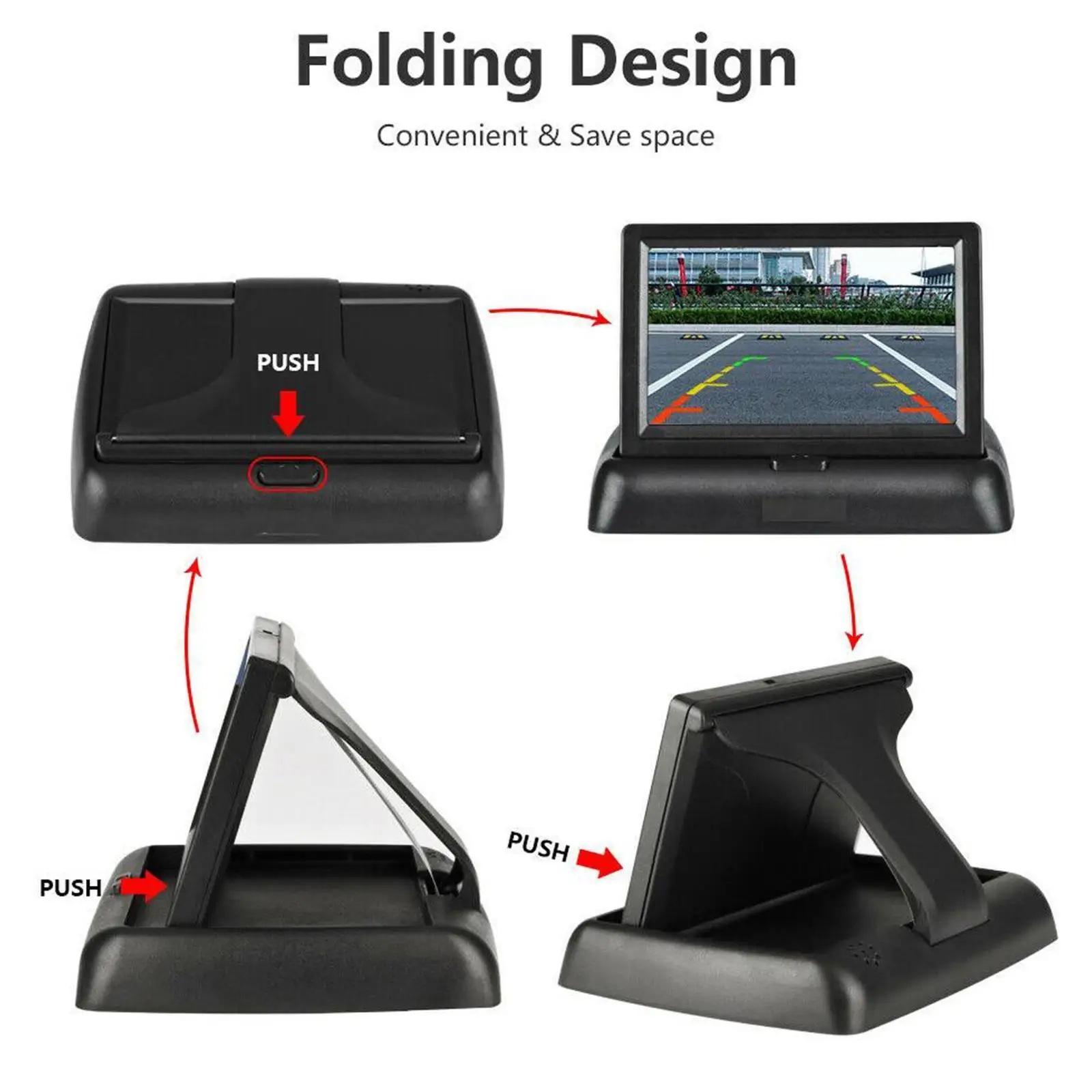 QueenDer 4.3/5 Inch Car Rear View Folding Monitor HD LCD Video Parking Display for Vehicle Truck Van RV Reversing Backup Camera