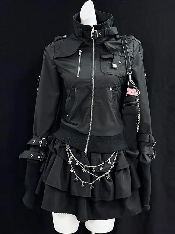 

Gothic Rose Original American Retro Bla Jaet Slim Fit Faionable Subculture Coat 2025 New Sle Women's ort Outerwear