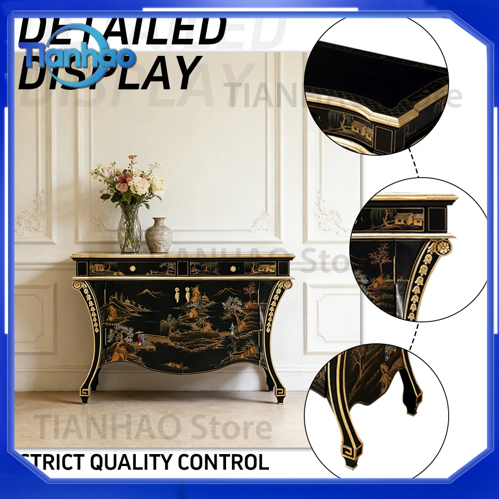 For Antique French Style Solid Wood Sideboard Cabinet with Colorful Paint Finish Multi Purpose Space Saving Entryway