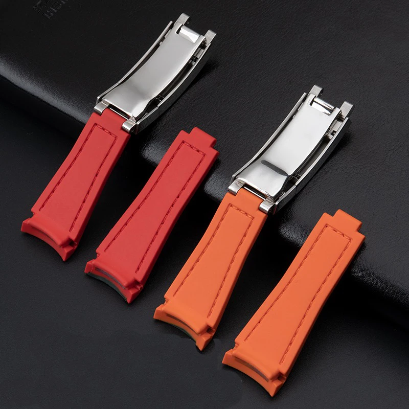 New Crocodile Dual Color Soft Rubber Strap for Rolex Submariner Daytona Sup GMT Men Fine-Tuning Pull Button Clasp Watchband