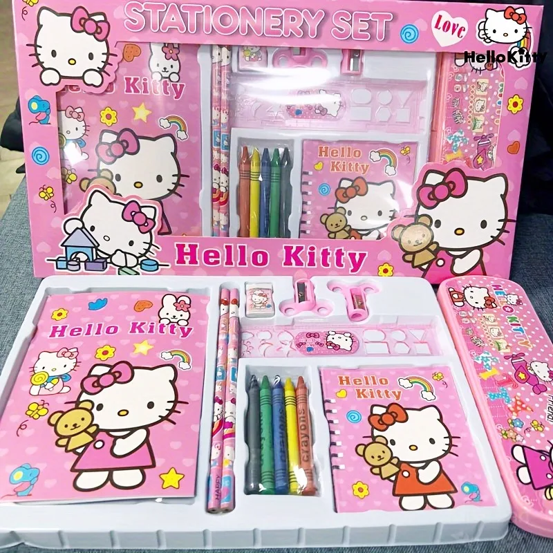 Sanurgente Hello Kitty Staacquering Set pour enfants, motif de dessin animé, boîte-cadeau pour étudiant, super paquet cadeau, 14 pièces