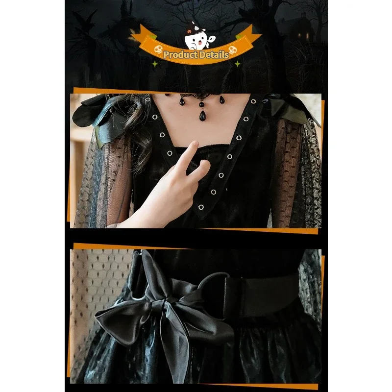 Halloween Carnival Children Cosplay Costume Dark Witch Stage Performance  Girls  Runway Show Vampire Night Elf Cute Dress