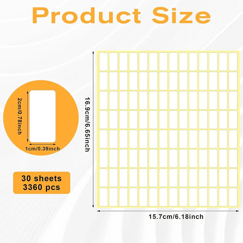 3360pcs 20x10mm Matte White Labels, Small Removable No-Residue Adhesive Stickers for Files/Envelopes, School/Office/Kitchen
