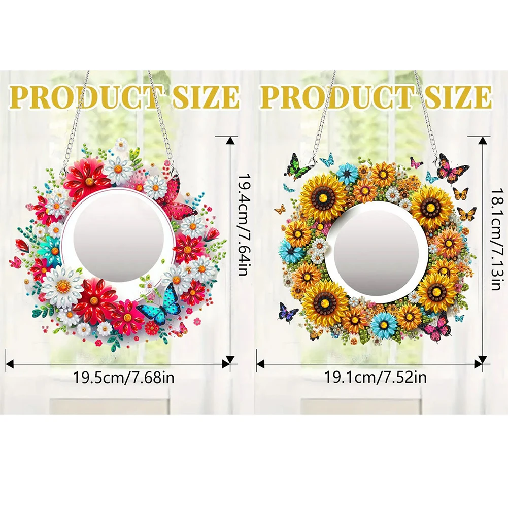 2D Flat DIY Sunflower Butterfly Hanging Mirror Diamond Art Kits Wall Door Decor