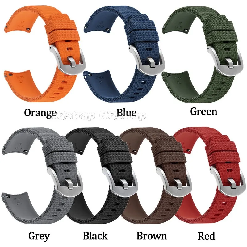 20/21/22mm FKM Curved End Strap for Omega for Swatch Rubber Watch Band Quick Release Bracelet Anti-Slip Textured Surface Belt