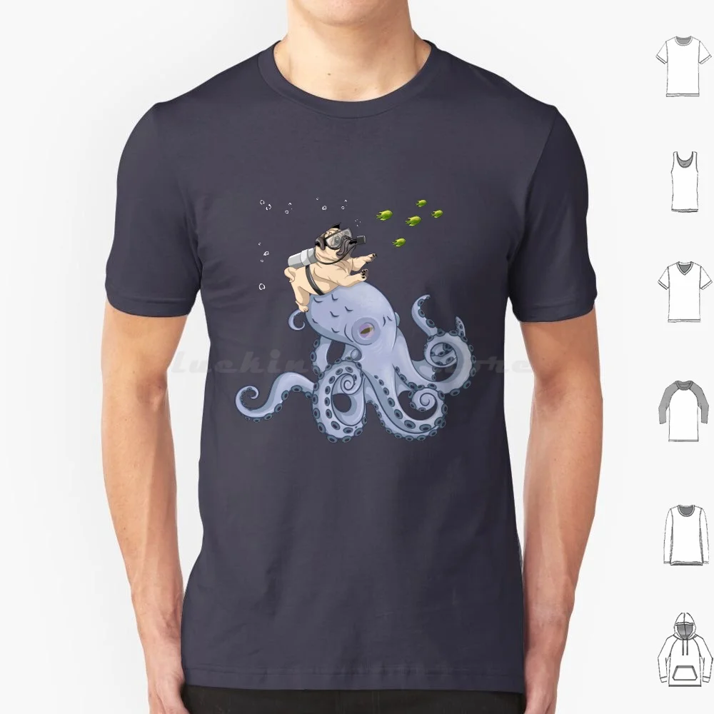 Scuba Pug Riding Octopus Funny Gift T Shirt Men Women Kids 6xl Pug Dog Breed Baby Puglet Cute Animal Funny Cheerful Playful