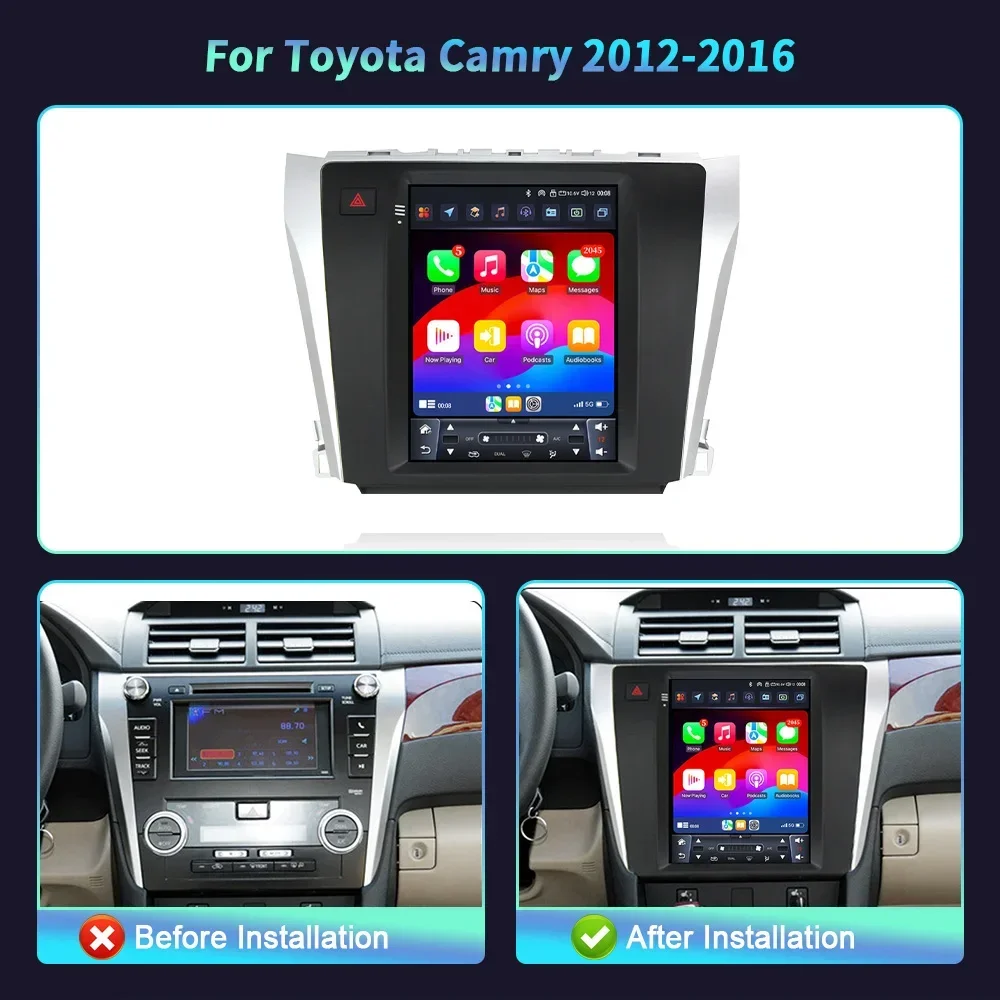 9.7 polegadas android 14 para toyota camry 2012-2016 rádio do carro gps multimídia sem fio bluetooth apple carplay navegação tela de toque