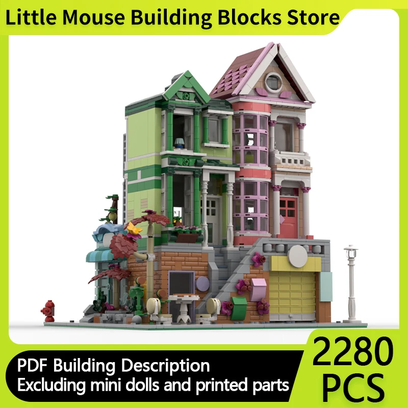 

Street View Model MOC Building Bricks Corner Apartment And Store Modular Technology Gifts Holiday Assemble Children Toys Suit