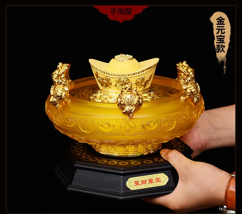 2022 SHOP HOME hall Lobby Reception Mascot Inviting money GOOD LUCK crystal GOLD YUAN BAO FENG SHUI JU PEN treasure bowl