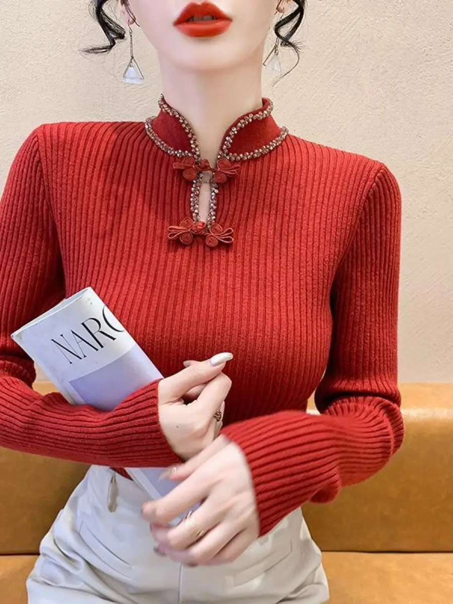 red-knitted-base-irt-women's-autumn-winter-new-sle-inner-wear-fake-collar-traditional-chinese-national-sle-base-layer-top