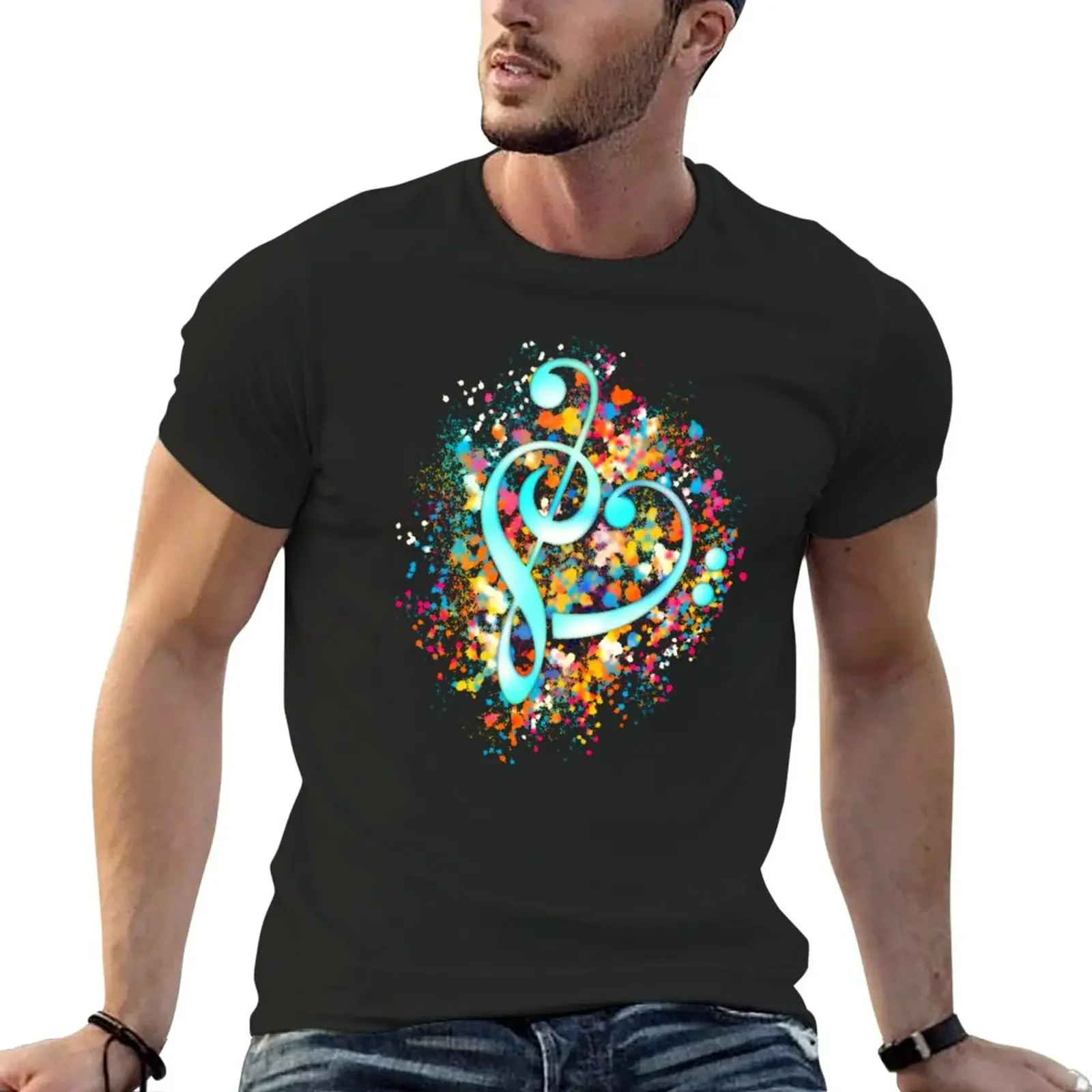 Music Heart, Treble Clef, Bass Clef T-Shirt oversizeds anime mens graphic t-shirts funny