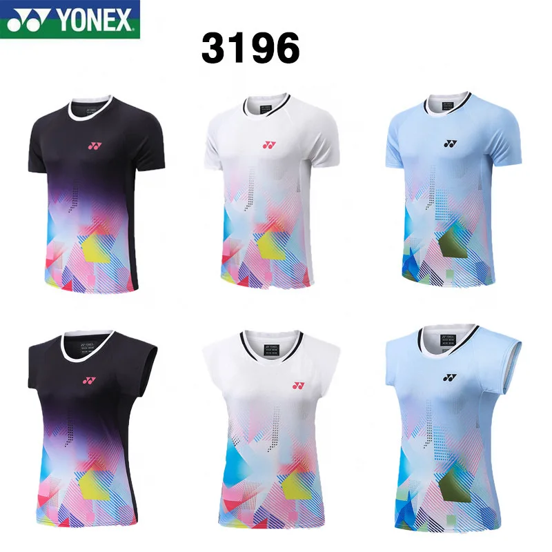 YONEX 2025 جديد ملابس تنس الريشة الرياضية قصيرة الأكمام تي شيرت مريح للتنفس ماصة للعرق التجفيف السريع
