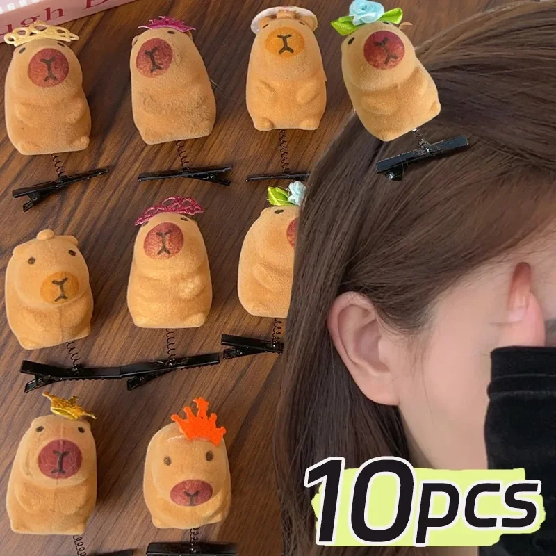 1/10Pcs Funny Kapibala Hair Clip Women Girl Cute Fashion Animal Plush Hairpin Children Spring Flocking Duckbill Clips Adult Gift