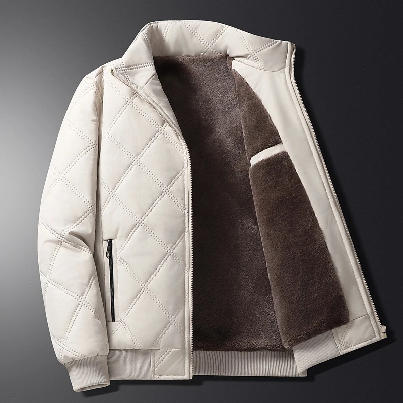 

Padded-on Men's New Autumn and Winter Stand-up Collar Velvet Rhombus Plaid Warm and Cold Cotton-padded Jacket Wholesale