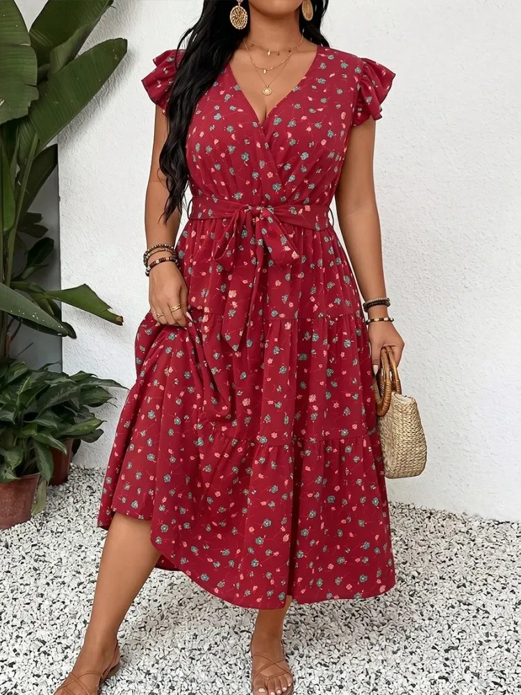 XL-4XL Übergrößen-Kleidung Kleider Damen Roben Sommer Kurzarm Street-Style Lässig 3XL 4XL Große Größen Midi-Kleid Oversize