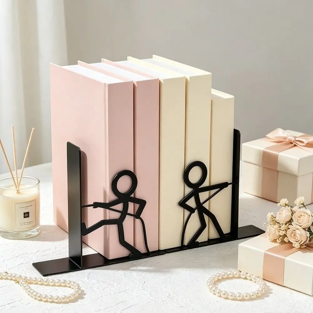 1Pair Funny Iron Art Metal Bookends Stick Figure Human Shape Book Holder Desktop Decorative Bookend School Office Supplies