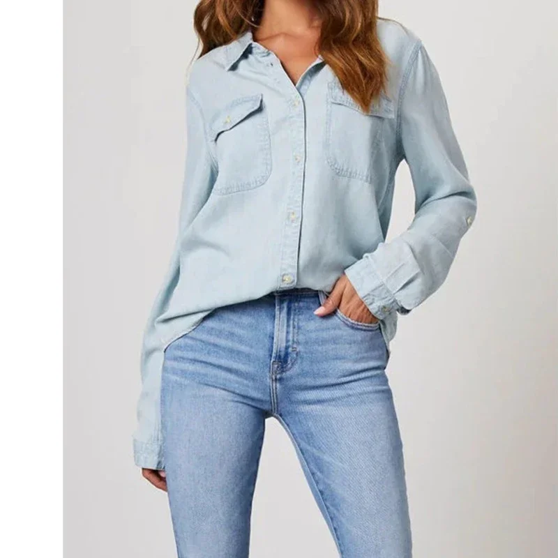 25 mode d'été col décontracté simple boutonnage femmes à manches longues
