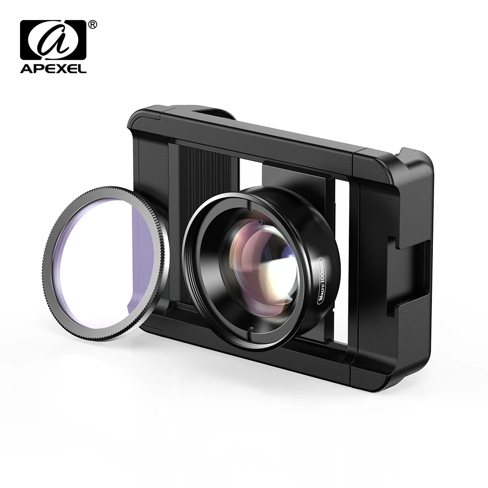 APEXEL New Arrival 4k HD 100mm macro Micro lens With CPL filter Multifunctional Clamp for iPhone Samsung and all smartphones