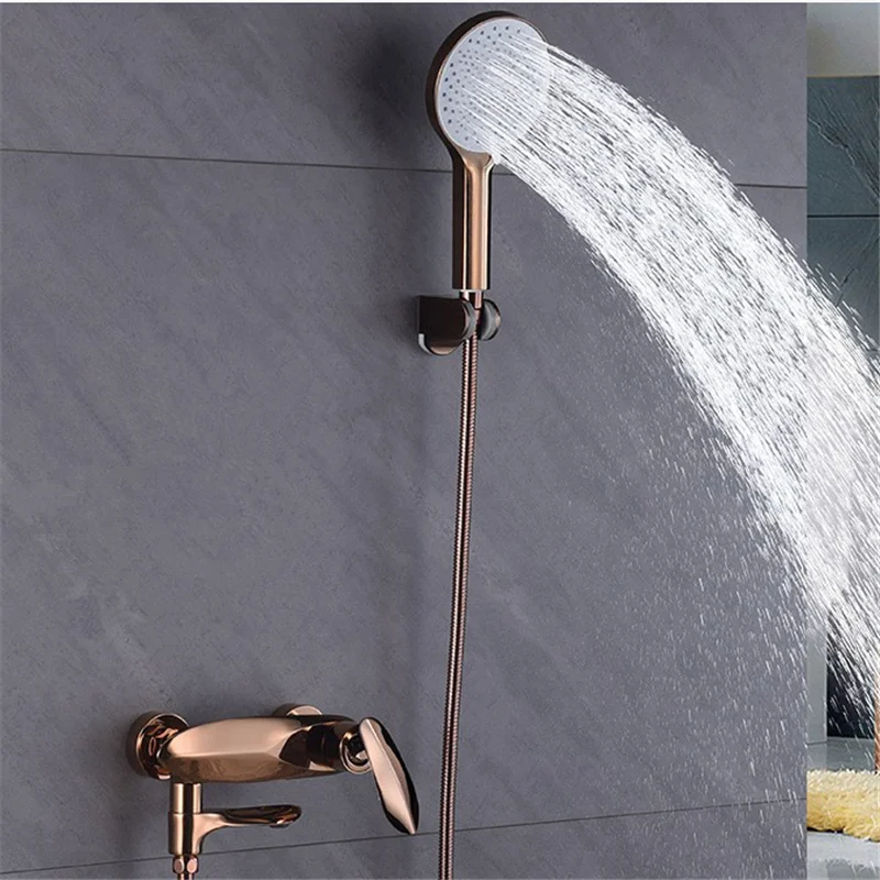 

Rose Gold Bathtub Shower Set Hot and Cold Gold Bathroom Shower Faucet Gray Bathroom Waterfall Bath & Shower Faucet Brass