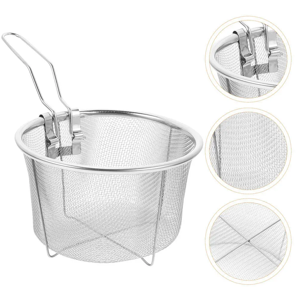 2 unidades de cesta de malla de acero inoxidable para freír, para freír en aceite, para patas de pollo, patatas fritas, aros de calamar y aperitivos, con colador de cocina