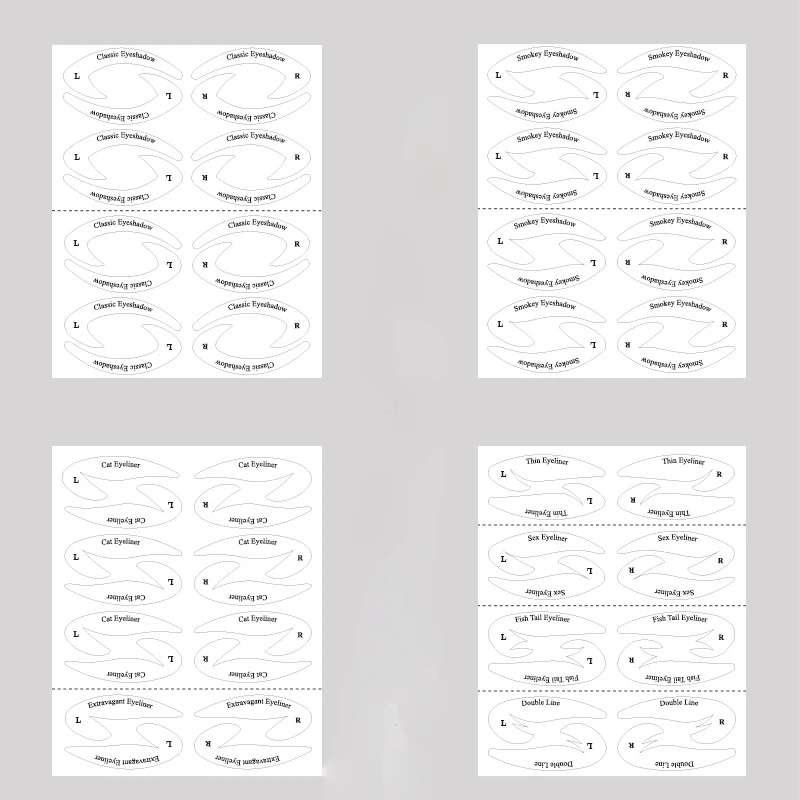 4 folhas estênceis rápidos delineador maquiagem dos olhos moldar adesivos auxiliares sombra sobrancelhas estilo desenho modelo guia cartão
