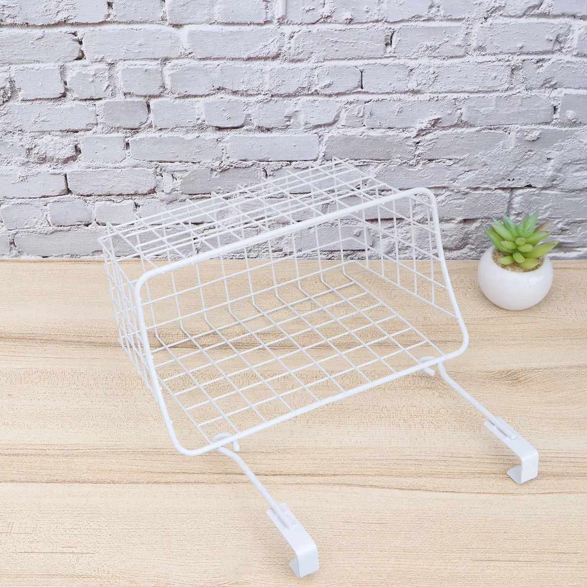 

Cabinet Storage Basket Over Door Hanging Organizer Metal Holder White for Kitchen Wardrobe Office Storage Rack Ventilated