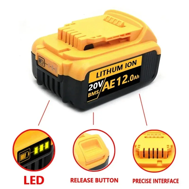 12000mAh DCB200 20V Battery Compatible with dewalt power Tools 18V 12Ah rechargeable electric tool Lithium batteries 20V 18Volt