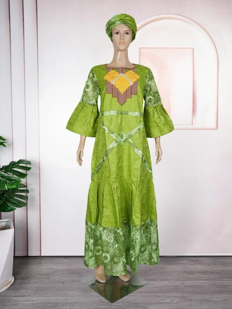 

Traditional African Robe for Women Plus Size Dubai Turkey Embroidered Green Bazin Riche Dress Kente Wedding Party Djellaba Gown