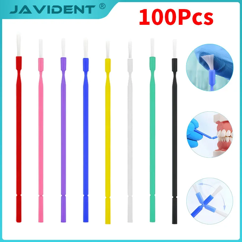 100Pcs/Bottle Dental Adhesive Brushes, Single-Tip Application Sticks, Long-Bristle Disposable Sealant Brushes, Dental Supplies