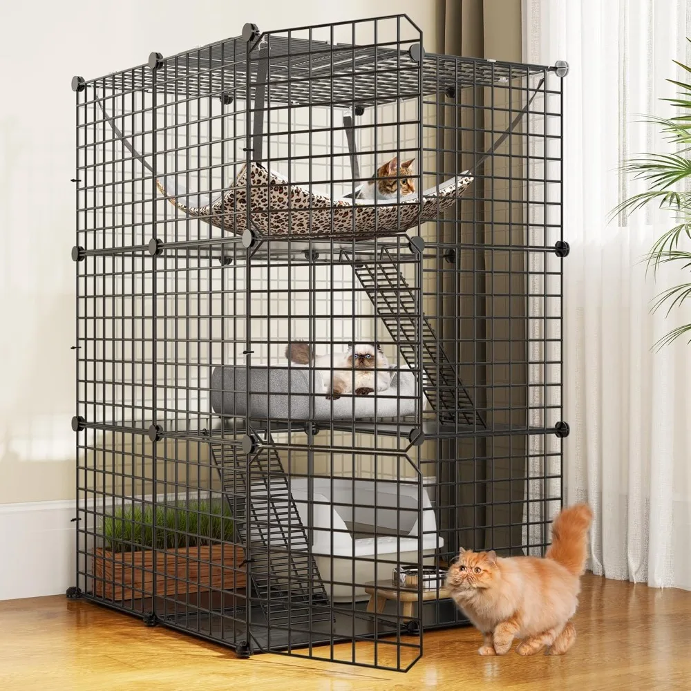 

YITAHOME Cat Cage Indoor Catio DIY Cat Enclosures Metal Cat Playpen 3-Tiers Kennels Pet Crate with Extra Large Hammock for 1-2 C