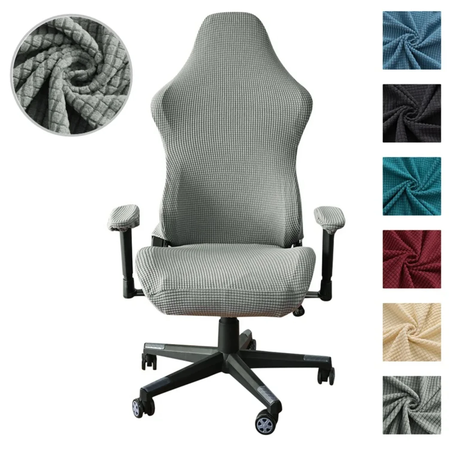 Stretchable Solid Color Polar Fleece Gaming Chair Cover - Elastic Office Armchair Slipcovers for Computer Seat - Rotating Lift a