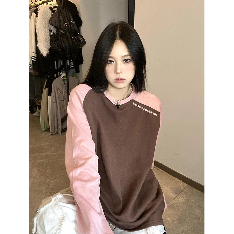 Harajuku Sweatshirts Women Y2K Oversized Patchwork Hoodies Streetwear Korean Vintage Contrast Color Loose Casual Pullovers Tops