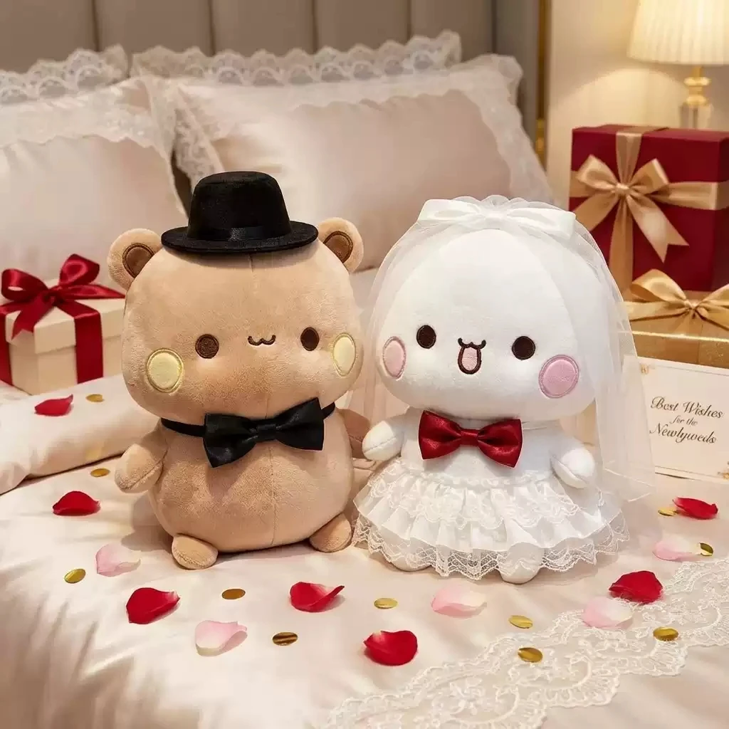 Bubu Yier Wedding Couple Plush Doll Stuffed Soft Toy Wedding Room Decoration Festive Bed Pillow Gift For New Couple Celebration