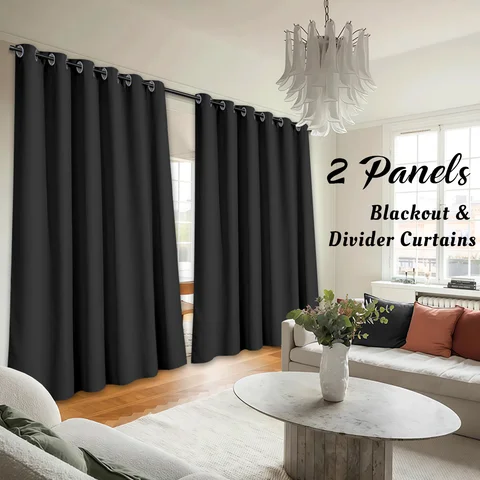 2 PCS Blackout Grommet Top Classic Decor Sound Isolating Privacy Divider Curtains for Bedroom Living Room Kitchen Office