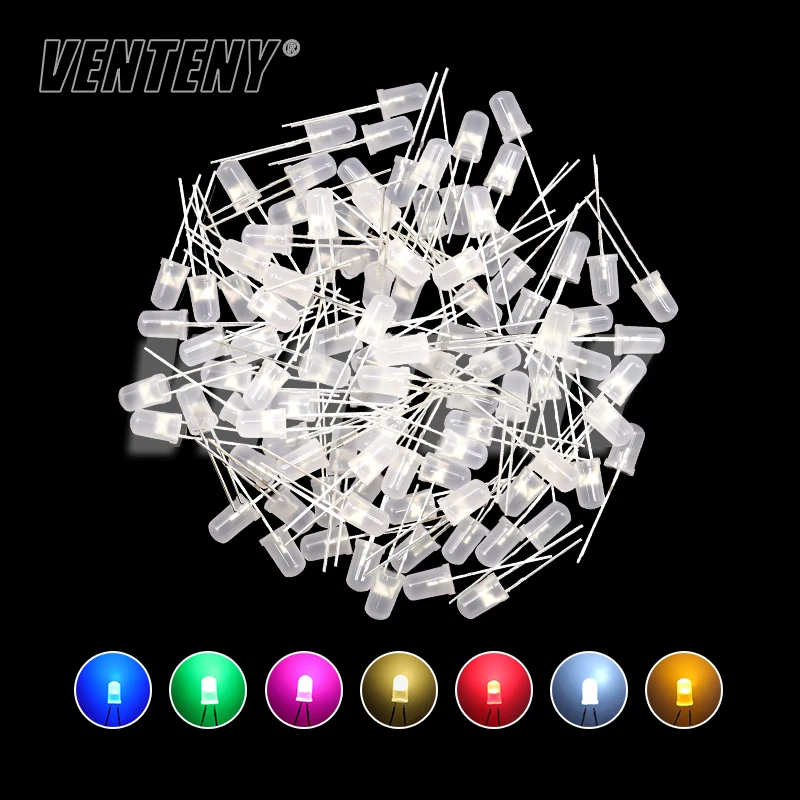 1000pcs 5mm LED Diode F5 Assorted Kit White Green Red Blue Yellow Orange Pink Purple Warm White DIY Light Emitting Diode