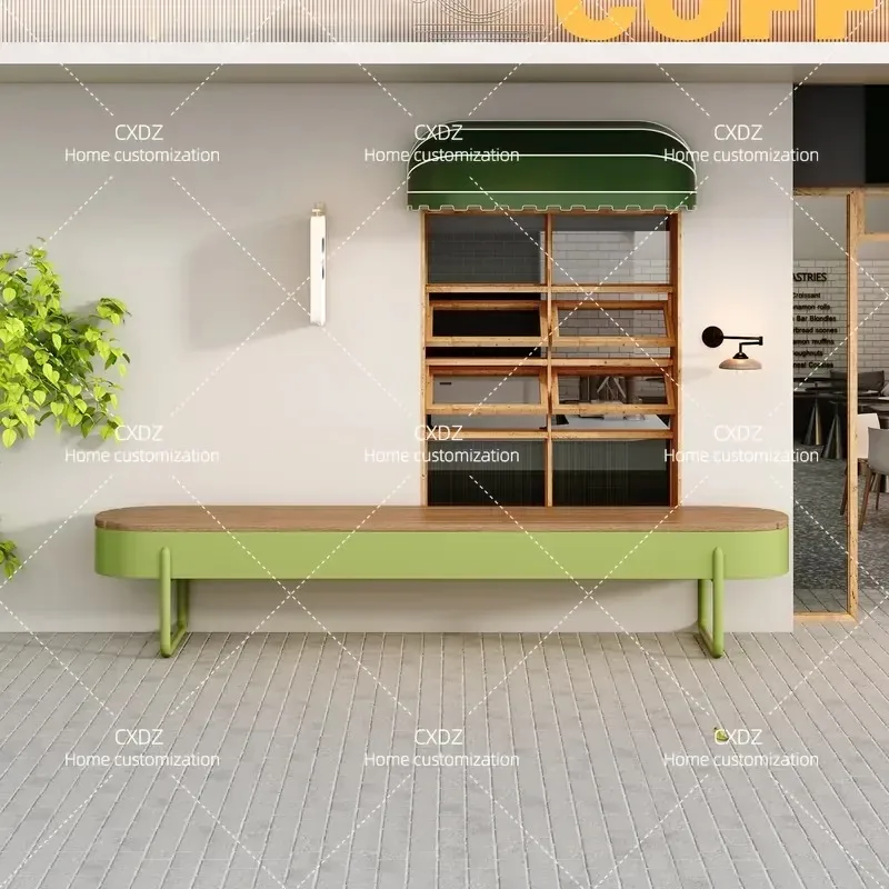 Wrought Iron Outdoor Bench Stool for Cafe Milk Tea Shop Dessert Store Square Municipal Exterior Leisure Seating