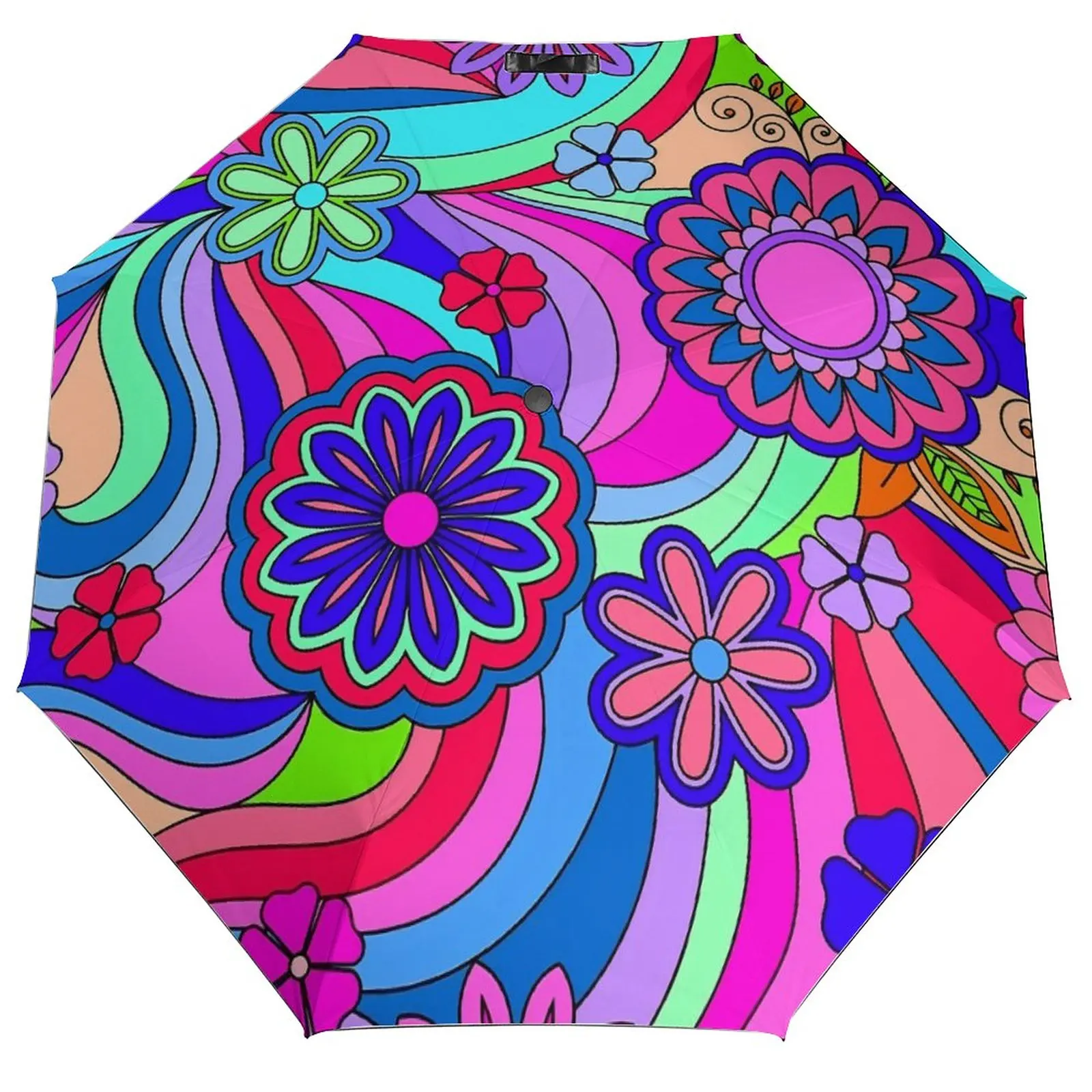 Flower Power Umbrella Groovy Hippy UV Protection Automatic Umbrella Aesthetic Art Lightweight Sun Umbrella