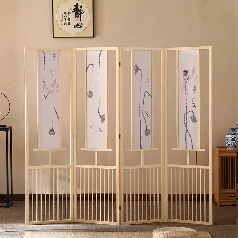 Folding screen new Chinese pine hotel porch home office study partition small apartment solid wood living room screen