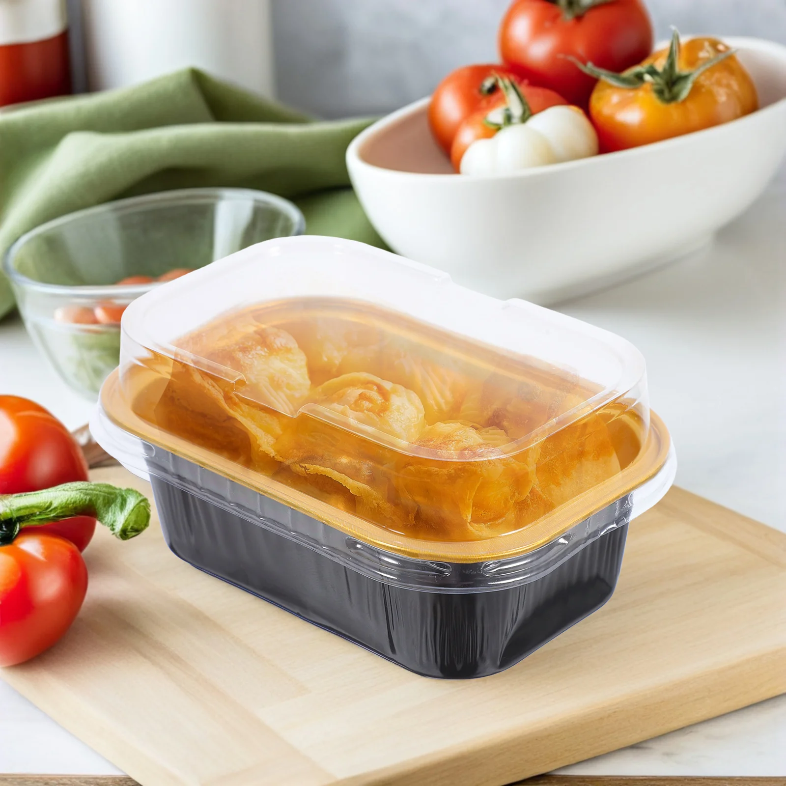 

50 Sets: Aluminum Foil Bread Tray Pan Loaf Pans Cake with Lids for Baking Supplies Pudding Cupcake Cases