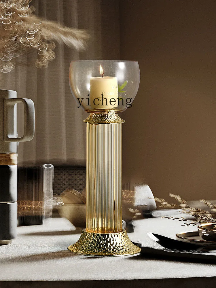 QZT Model Home Candle Holder Soft Decoration Living Room Dining Table Flower Arrangement Glass Vase